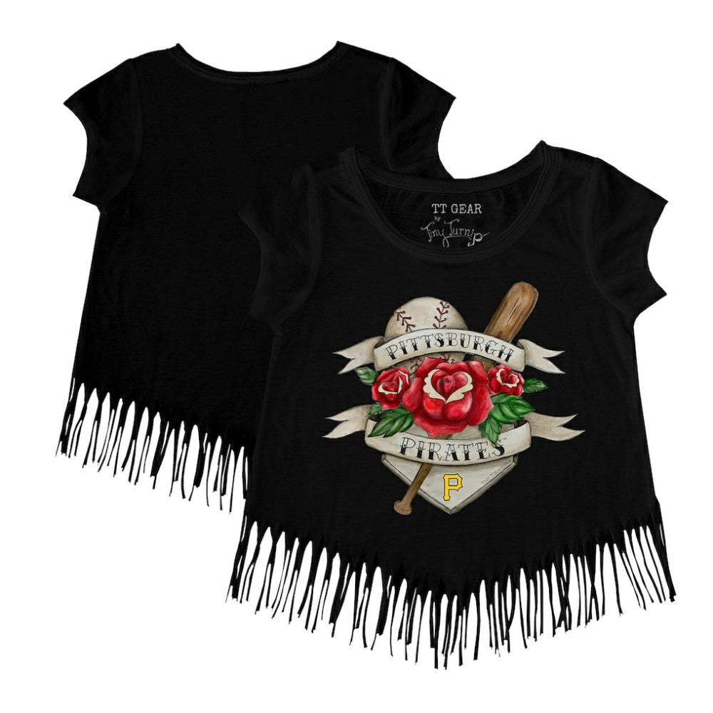 Pittsburgh Pirates Tiny Turnip Girls Youth Tattoo Rose Fringe T-Shirt - Black