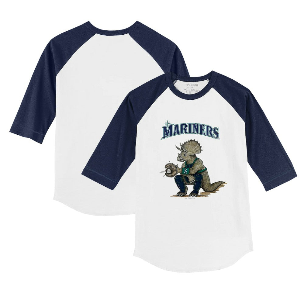 Seattle Mariners Tiny Turnip Youth Triceratops 3/4-Sleeve Raglan T-Shirt - White/Navy