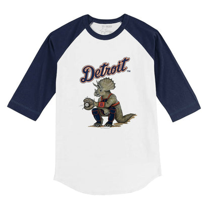 Detroit Tigers Tiny Turnip Youth Triceratops 3/4-Sleeve Raglan T-Shirt - White/Navy