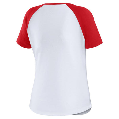 Los Angeles Angels WEAR by Erin Andrews Women's Fitted Henley Raglan T-Shirt - White/Red
