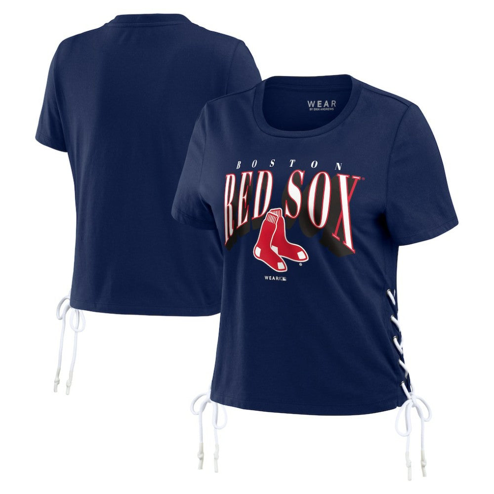 Boston Red Sox WEAR by Erin Andrews Women's Side Lace-Up Cropped T-Shirt - Navy