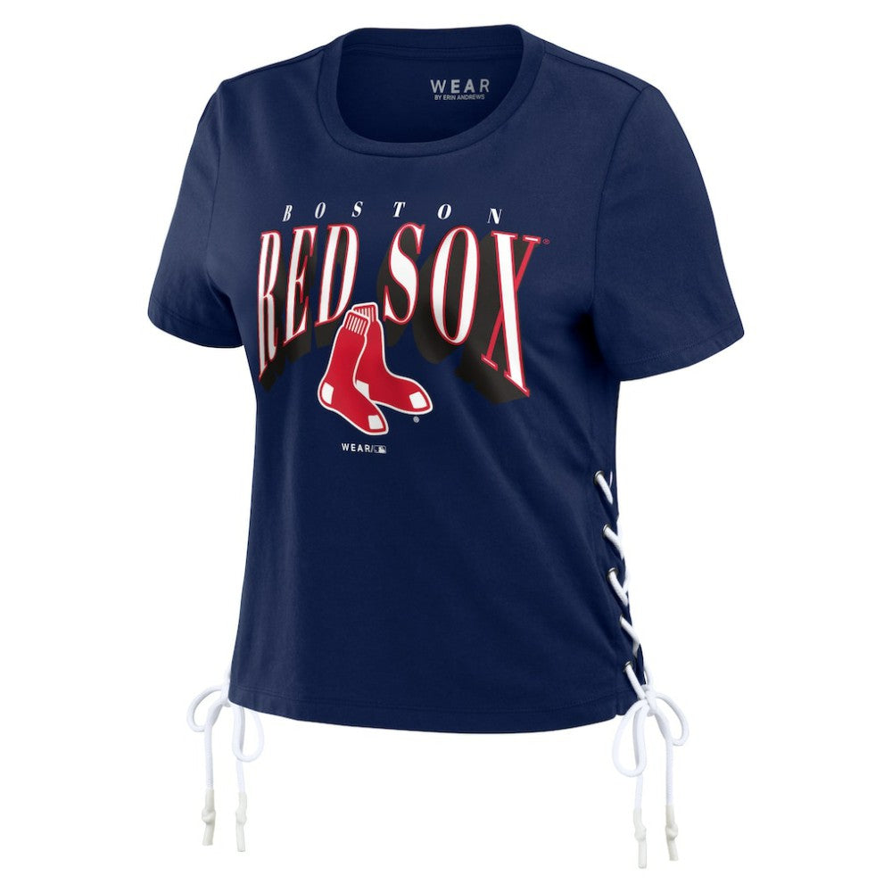 Boston Red Sox WEAR by Erin Andrews Women's Side Lace-Up Cropped T-Shirt - Navy