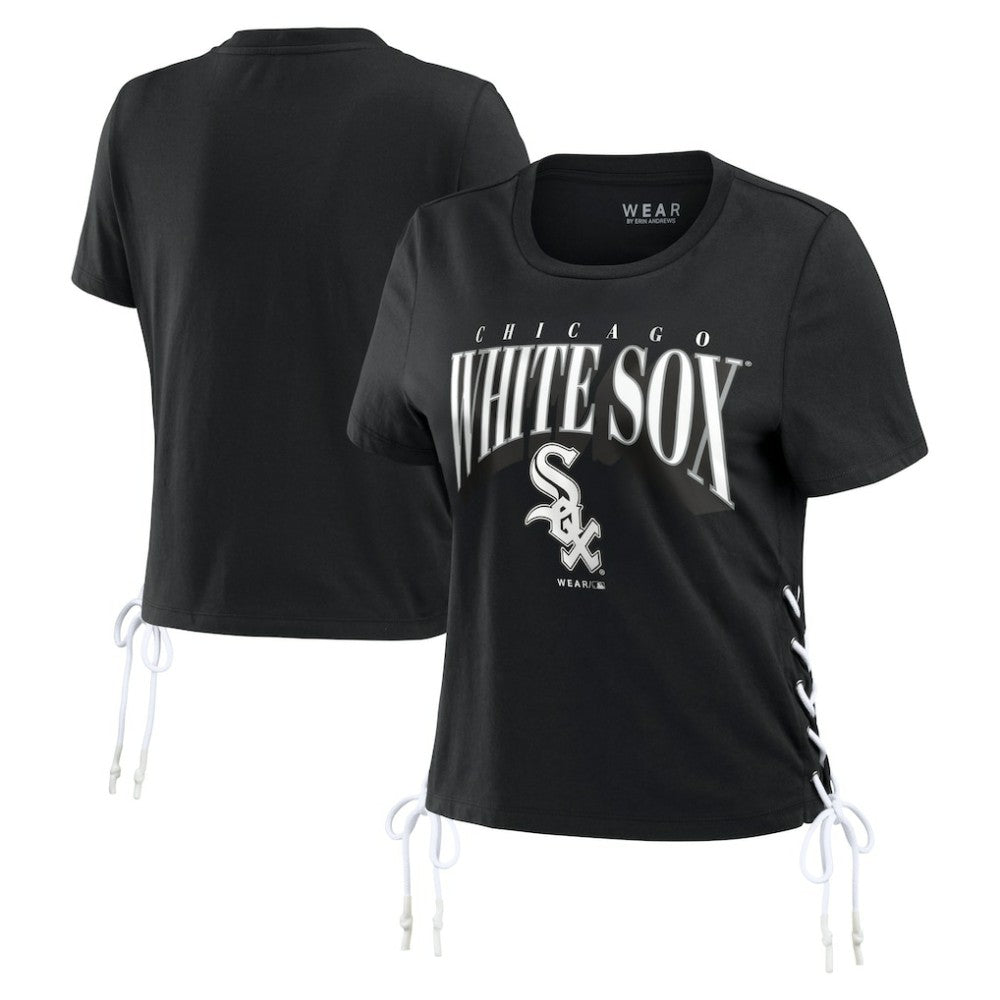 Chicago White Sox WEAR by Erin Andrews Women's Side Lace-Up Cropped T-Shirt - Black