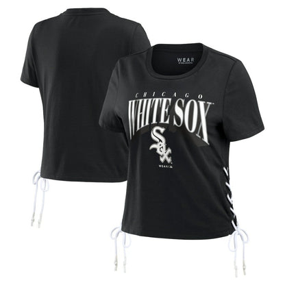 Chicago White Sox WEAR by Erin Andrews Women's Side Lace-Up Cropped T-Shirt - Black