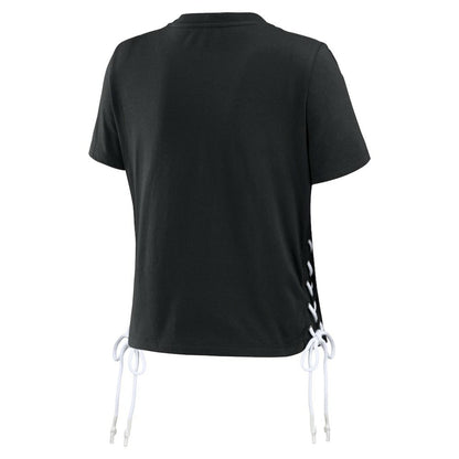 Chicago White Sox WEAR by Erin Andrews Women's Side Lace-Up Cropped T-Shirt - Black