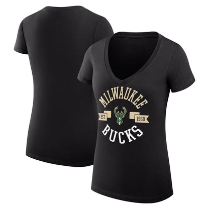 Milwaukee Bucks G-III 4Her by Carl Banks Women's Super-Slim Fit Lightweight Large City Logo V-Neck T-Shirt - Black online