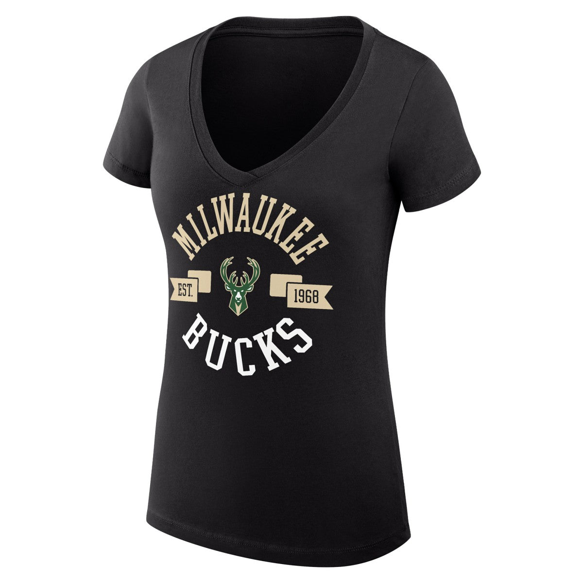Milwaukee Bucks G-III 4Her by Carl Banks Women's Super-Slim Fit Lightweight Large City Logo V-Neck T-Shirt - Black online