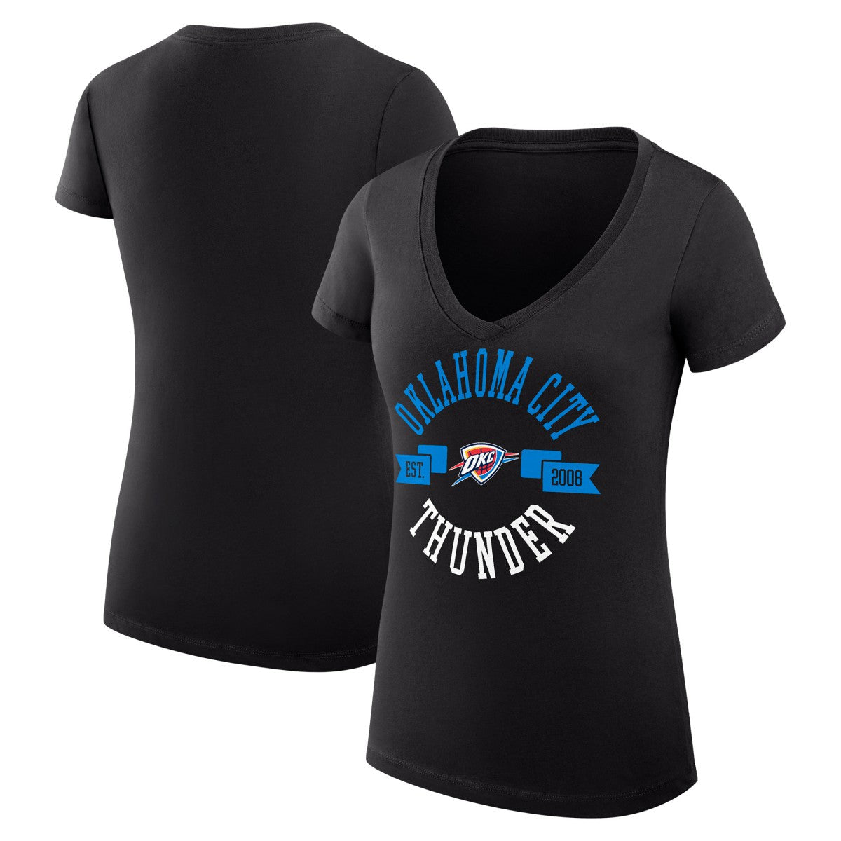 Oklahoma City Thunder G-III 4Her by Carl Banks Women's Super-Slim Fit Lightweight Large City Logo V-Neck T-Shirt - Black for sale
