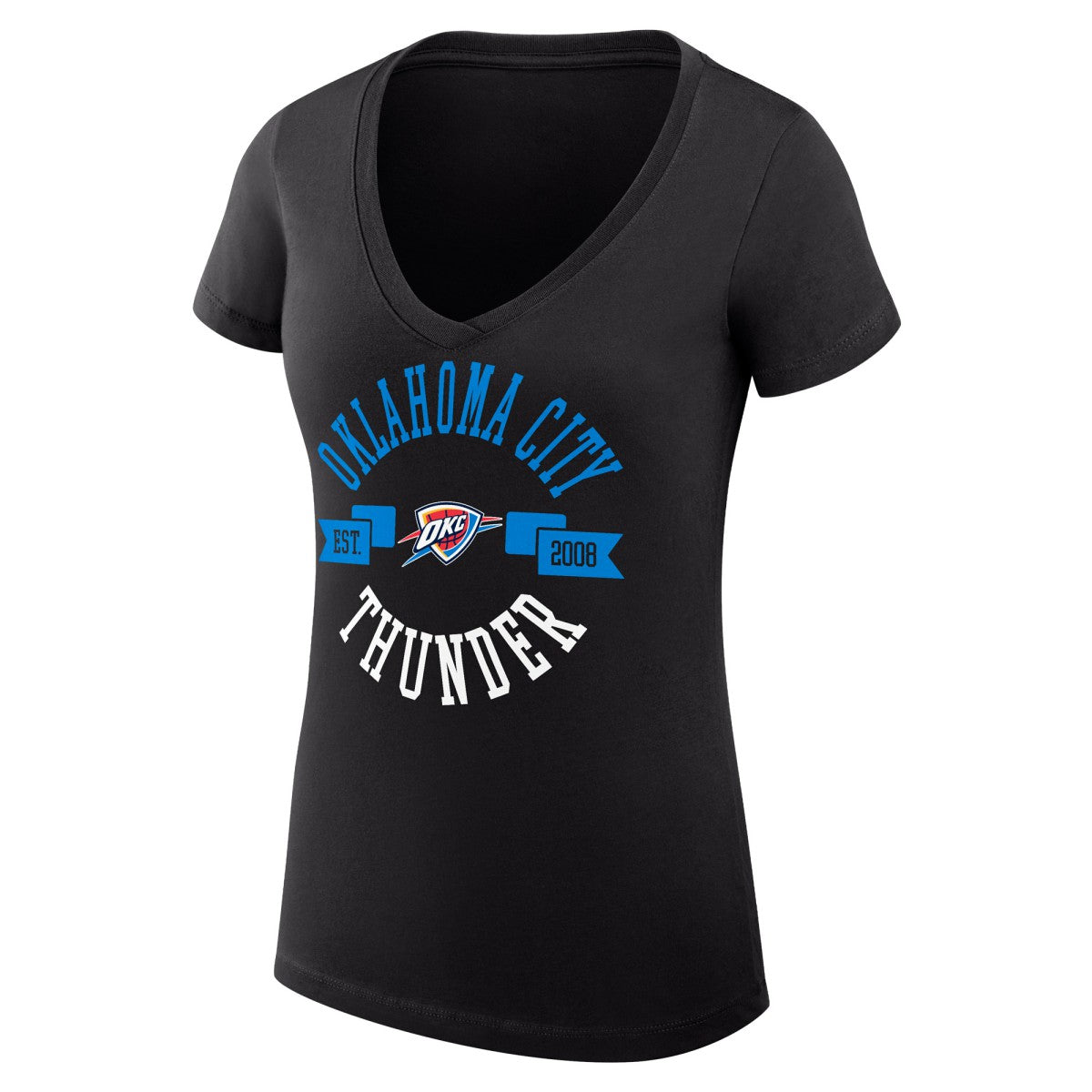 Oklahoma City Thunder G-III 4Her by Carl Banks Women's Super-Slim Fit Lightweight Large City Logo V-Neck T-Shirt - Black for sale