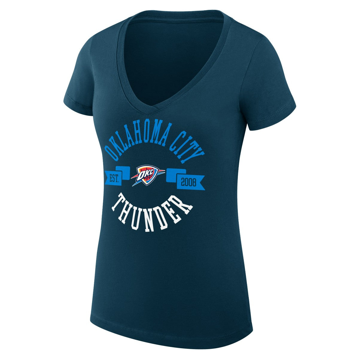 Oklahoma City Thunder G-III 4Her by Carl Banks Women's Super-Slim Fit Lightweight Large City Logo V-Neck T-Shirt - Navy discount