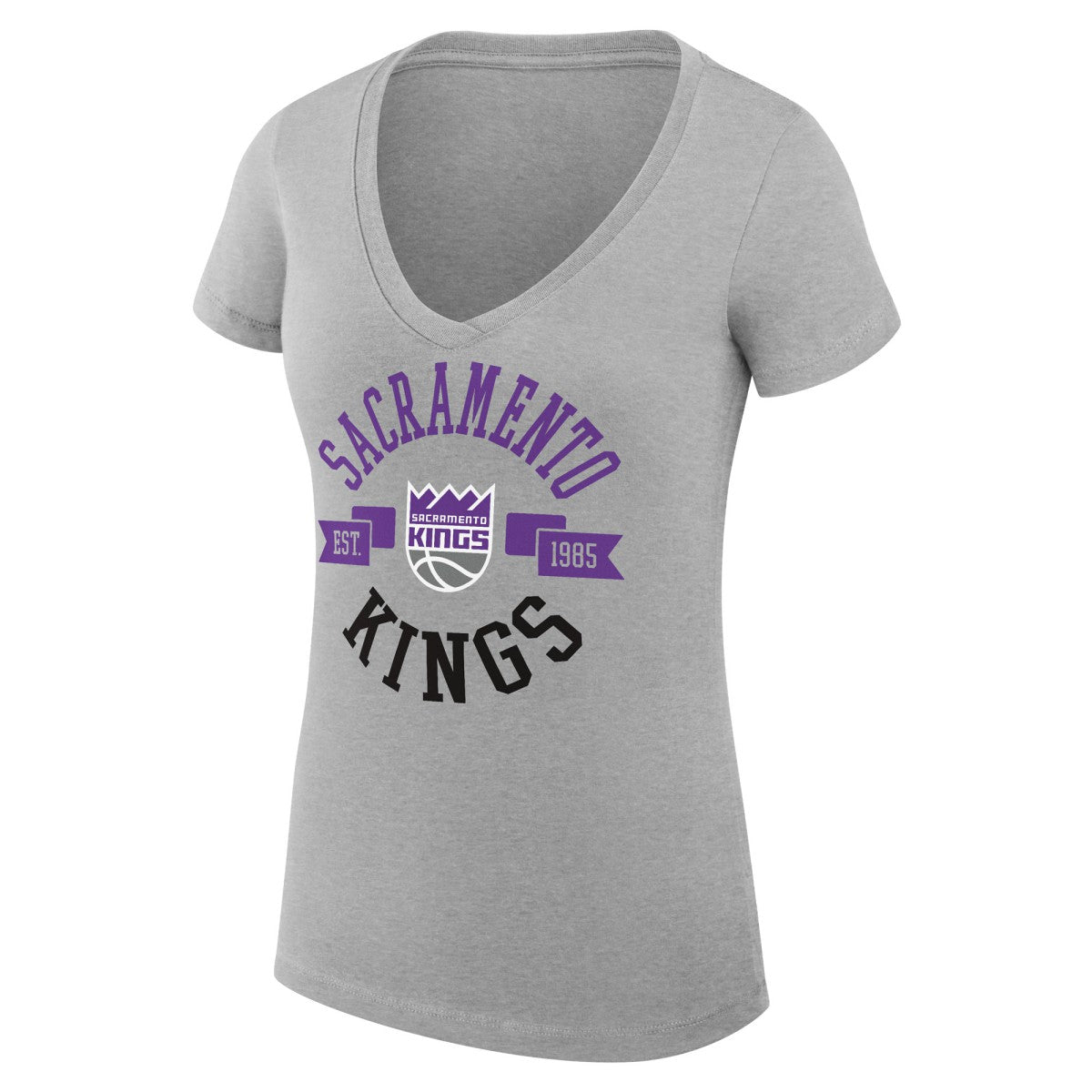 Sacramento Kings G-III 4Her by Carl Banks Women's Super-Slim Fit Lightweight Large City Logo V-Neck T-Shirt - Heather Gray cheap