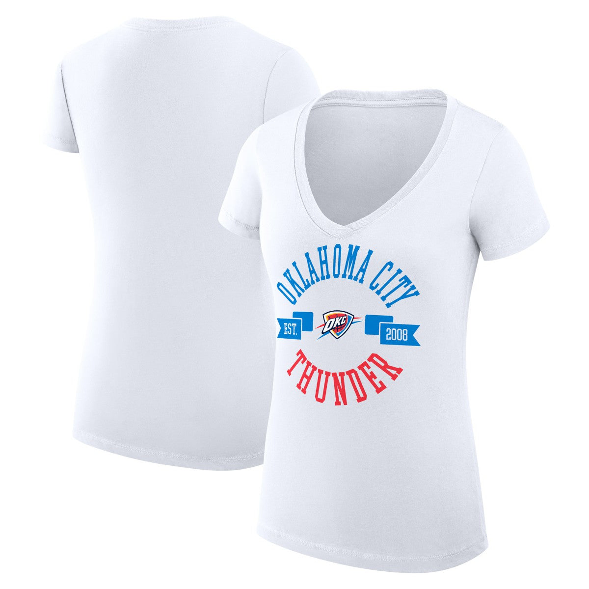 Oklahoma City Thunder G-III 4Her by Carl Banks Women's Super-Slim Fit Lightweight Large City Logo V-Neck T-Shirt - White cheap