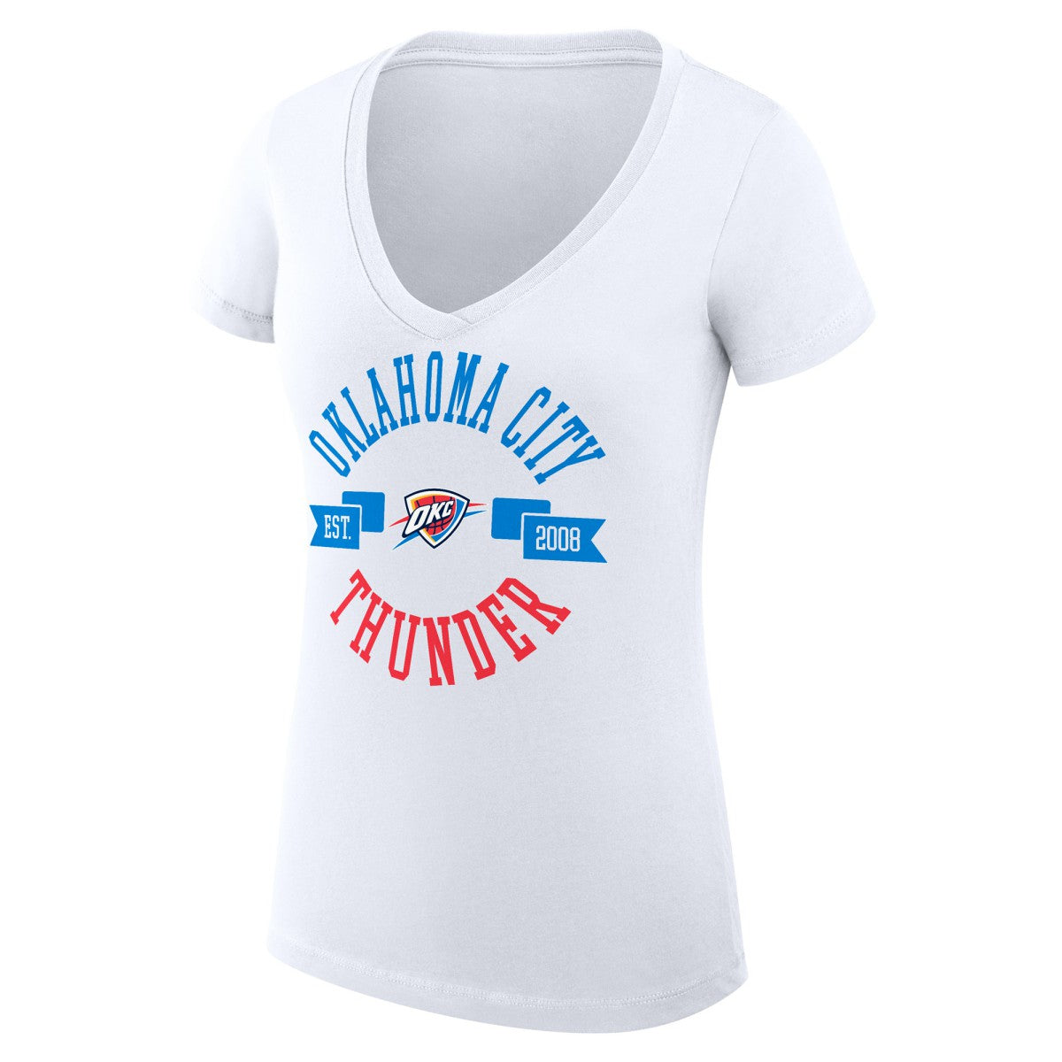 Oklahoma City Thunder G-III 4Her by Carl Banks Women's Super-Slim Fit Lightweight Large City Logo V-Neck T-Shirt - White cheap