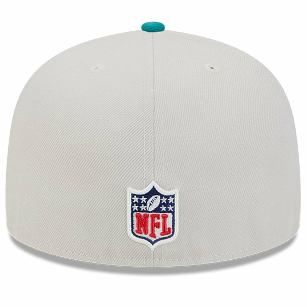 Miami Dolphins New Era 2024 Sideline Historic 59FIFTY Fitted Hat - Stone/Aqua discount