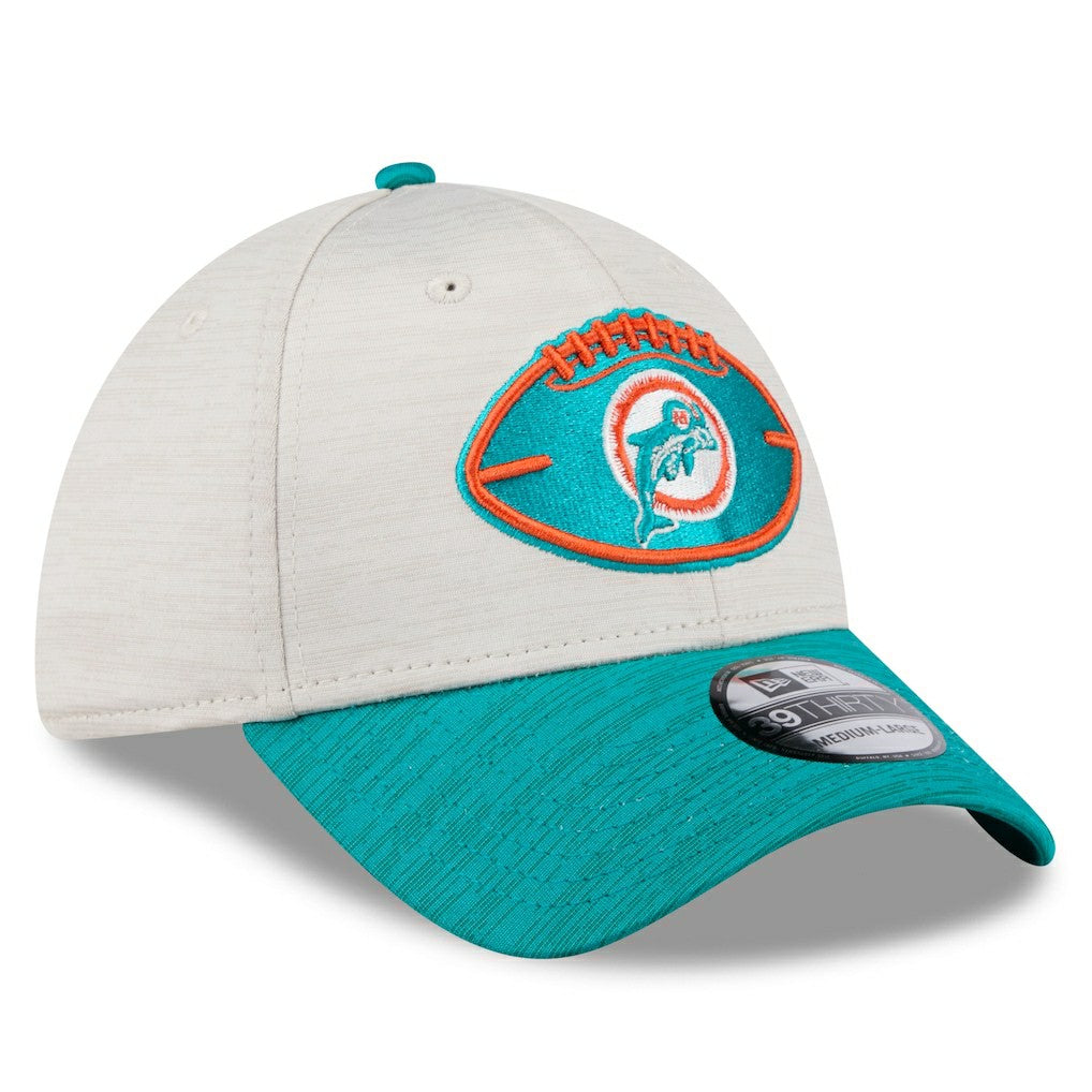 Miami Dolphins New Era 2024 Sideline Historic 39THIRTY Flex Hat - Stone/Aqua discount