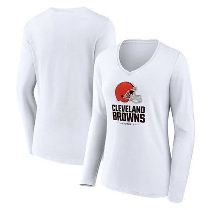 Cleveland Browns Women's Team Lockup Long Sleeve V-Neck T-Shirt - White cheap