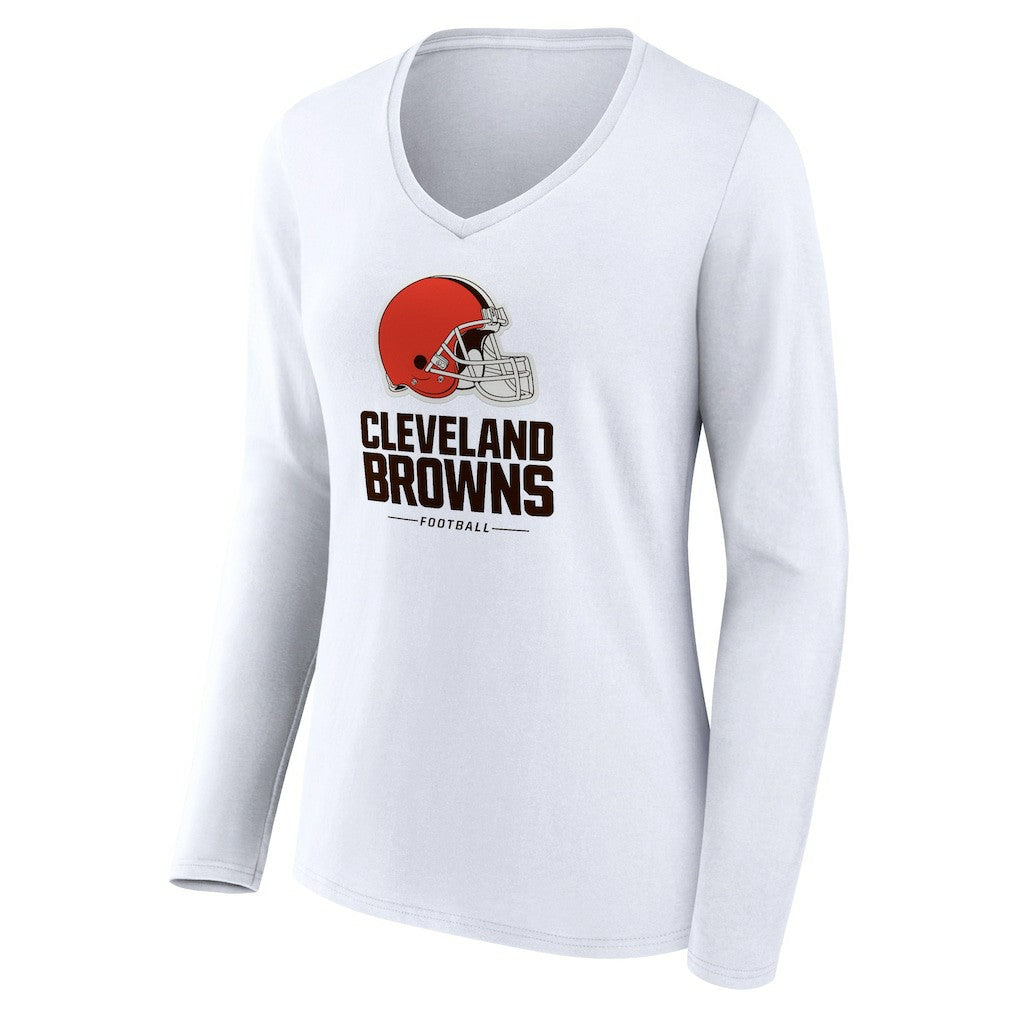 Cleveland Browns Women's Team Lockup Long Sleeve V-Neck T-Shirt - White cheap