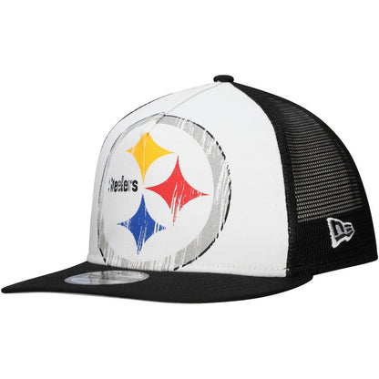New Era Pittsburgh Steelers Distressed 9FIFTY A-Frame Snapback Hat - White/Black for sale