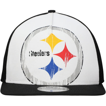 New Era Pittsburgh Steelers Distressed 9FIFTY A-Frame Snapback Hat - White/Black for sale
