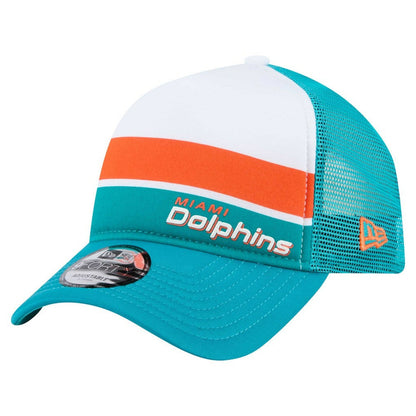 Miami Dolphins New Era Color-Block 9FORTY A-Frame Trucker Adjustable Hat - White/Aqua on sale