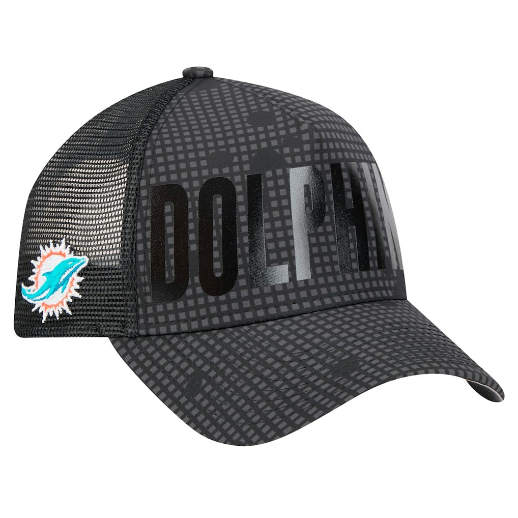 Miami Dolphins New Era Midnight Ink Tonal Text A-Frame Trucker 9FORTY Adjustable Hat - Black sale