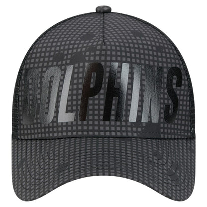 Miami Dolphins New Era Midnight Ink Tonal Text A-Frame Trucker 9FORTY Adjustable Hat - Black sale