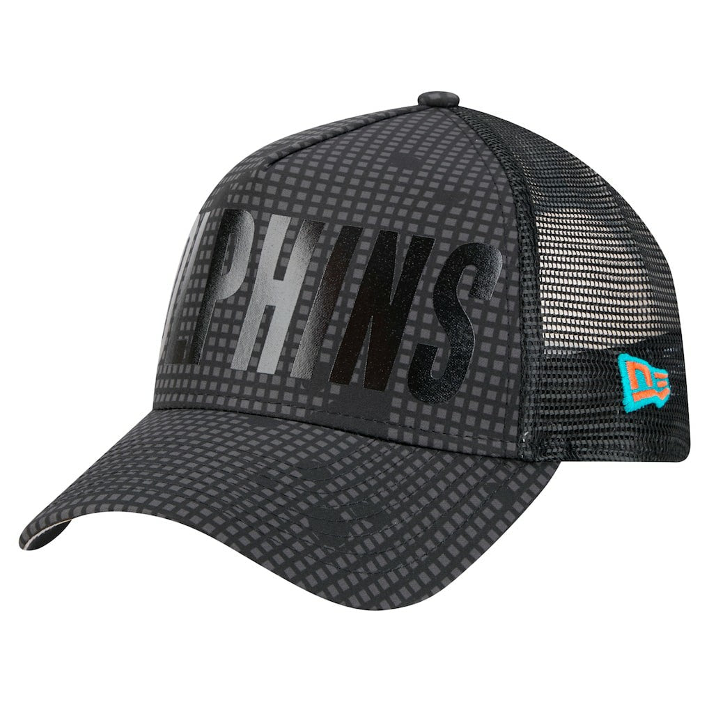 Miami Dolphins New Era Midnight Ink Tonal Text A-Frame Trucker 9FORTY Adjustable Hat - Black sale