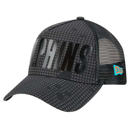 Miami Dolphins New Era Midnight Ink Tonal Text A-Frame Trucker 9FORTY Adjustable Hat - Black sale