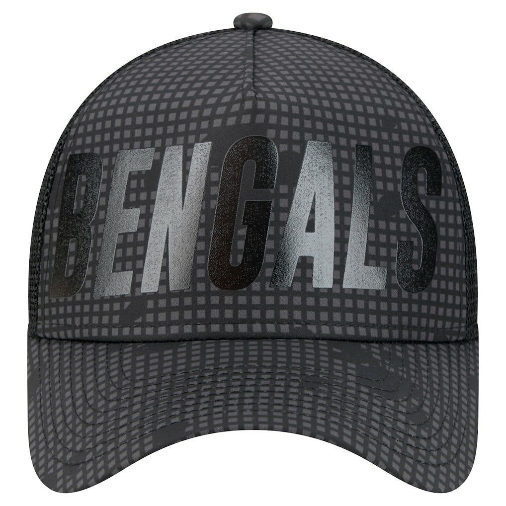 Cincinnati Bengals New Era Midnight Ink Tonal Text A-Frame Trucker 9FORTY Adjustable Hat - Black for sale