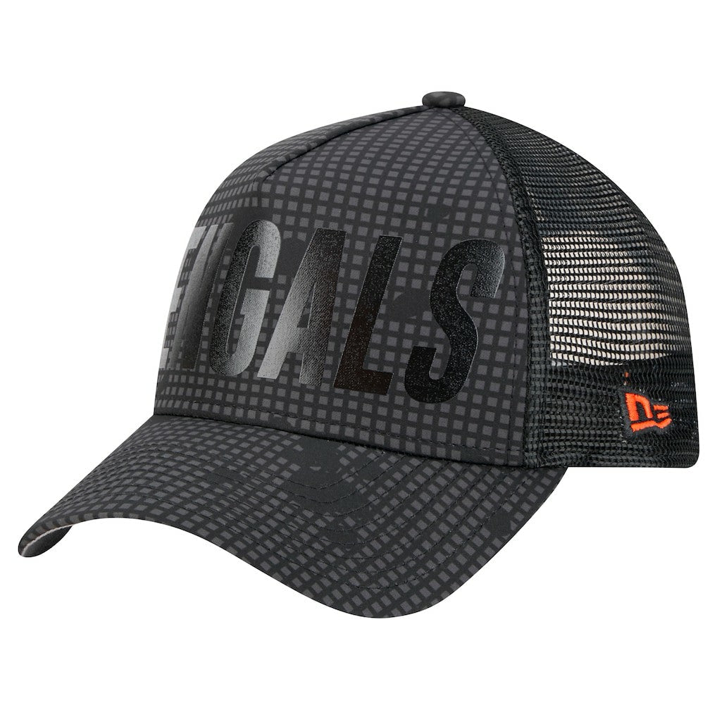 Cincinnati Bengals New Era Midnight Ink Tonal Text A-Frame Trucker 9FORTY Adjustable Hat - Black for sale