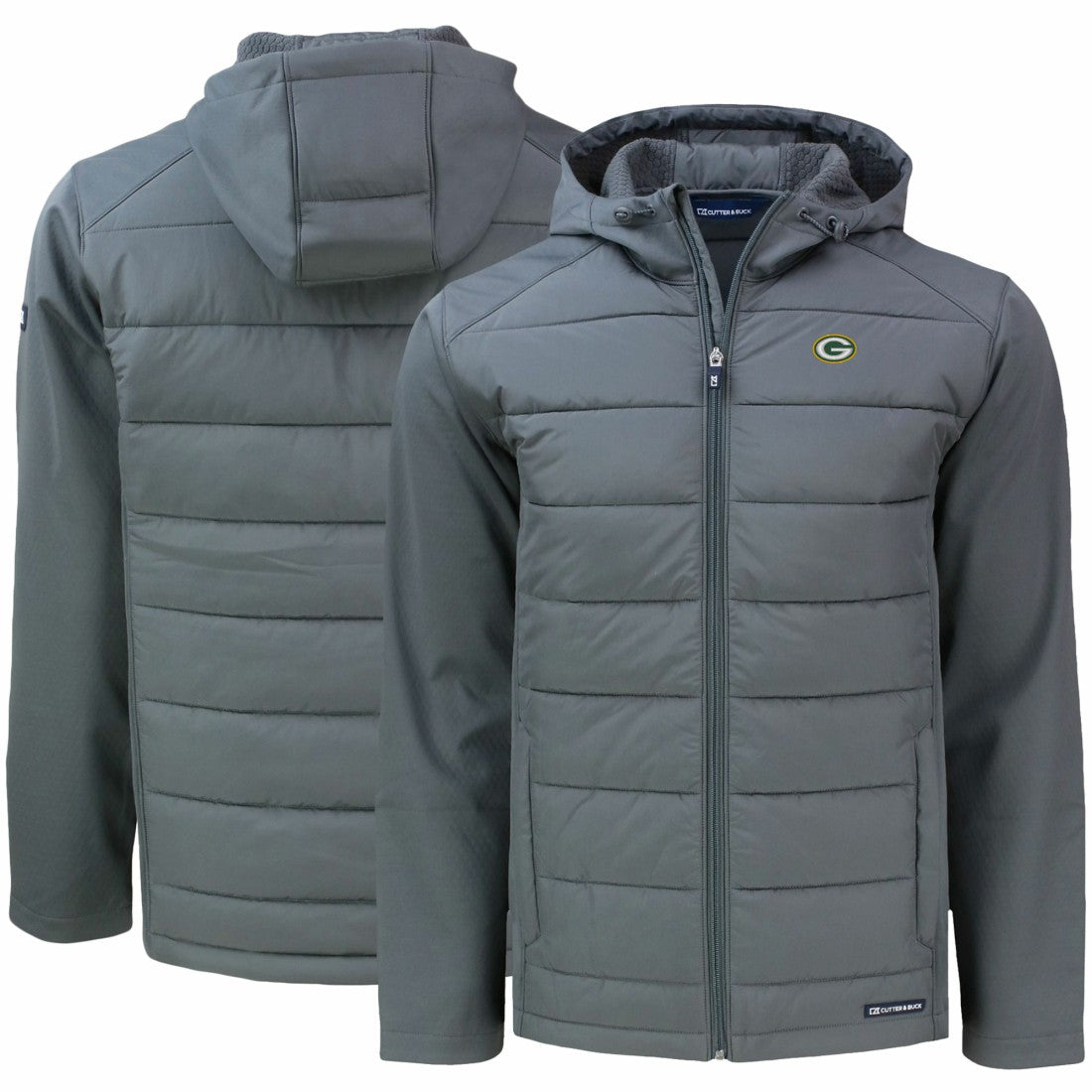Green Bay Packers Cutter & Buck Evoke PrimaLoft Hybrid Eco Softshell Recycled Full-Zip Hooded Jacket - Gray sale