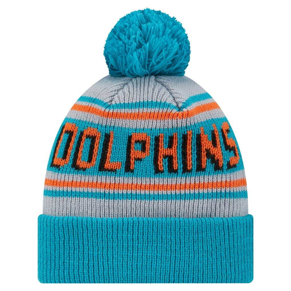 Miami Dolphins New Era Youth Main Cuffed Knit Hat with Pom - Aqua discount