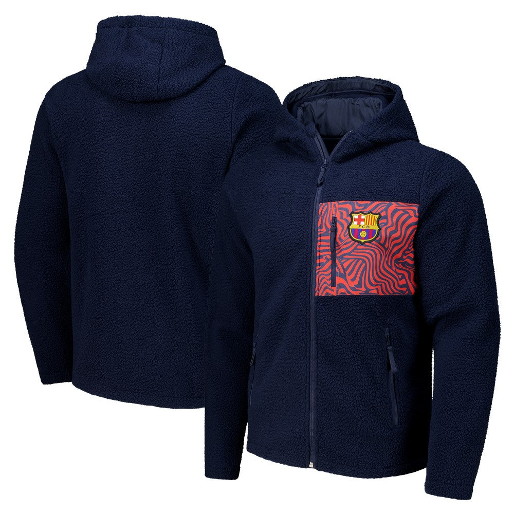 Barcelona Sherpa Full-Zip Hoodie Jacket - Navy discount
