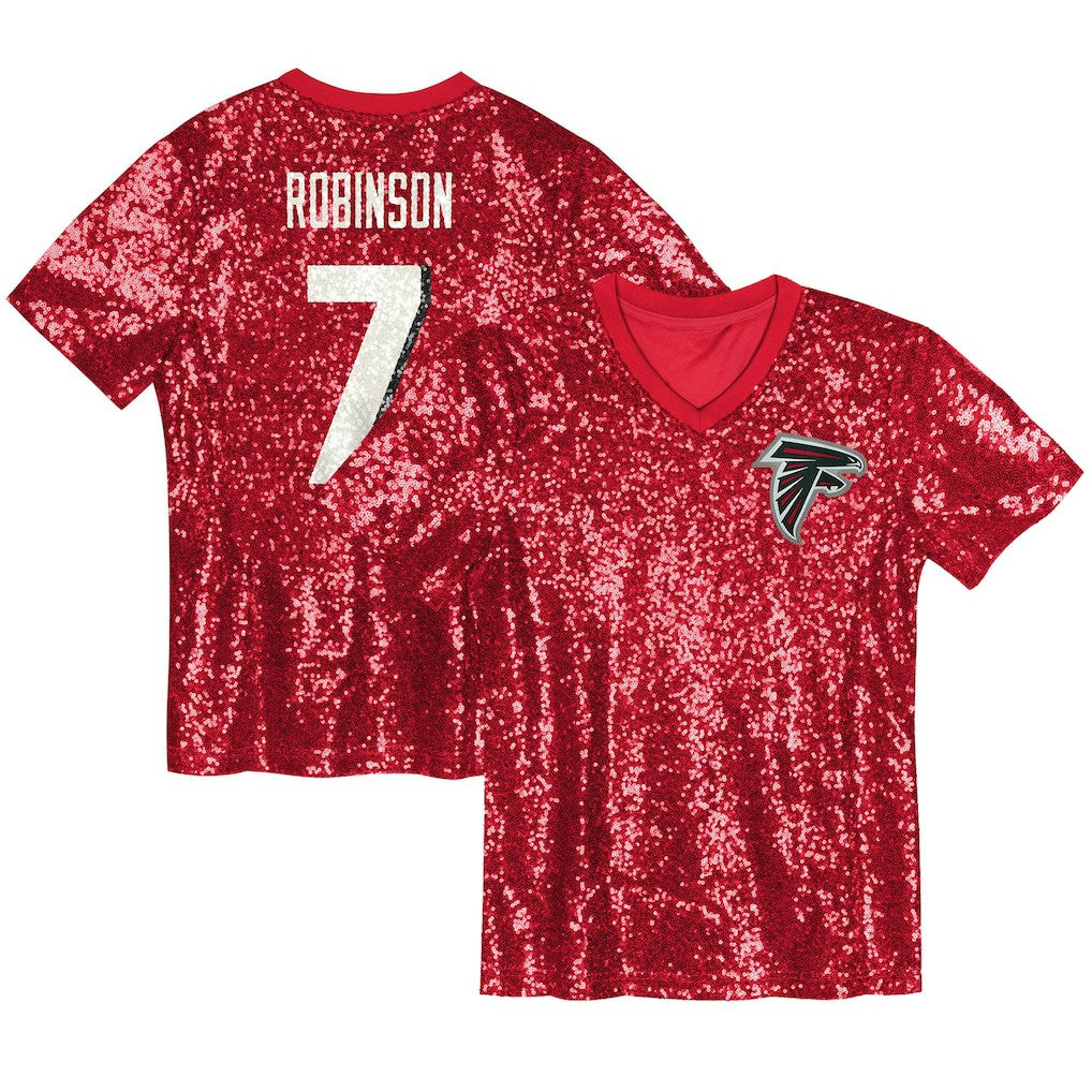 Bijan Robinson Atlanta Falcons Girls Youth Sequin V-Neck Fashion Jersey - Red for sale