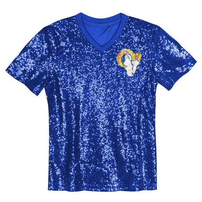 Puka Nacua Los Angeles Rams Girls Youth Sequin V-Neck Fashion Jersey - Royal sale
