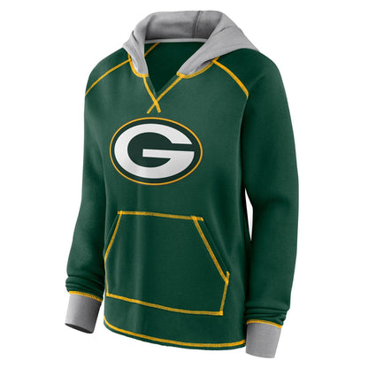 Green Bay Packers Logo Athletic Women's Boom Fleece Pullover V-Neck Hoodie - Green sale