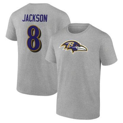 Lamar Jackson Baltimore Ravens Icon Player Name & Number T-Shirt - Gray for sale