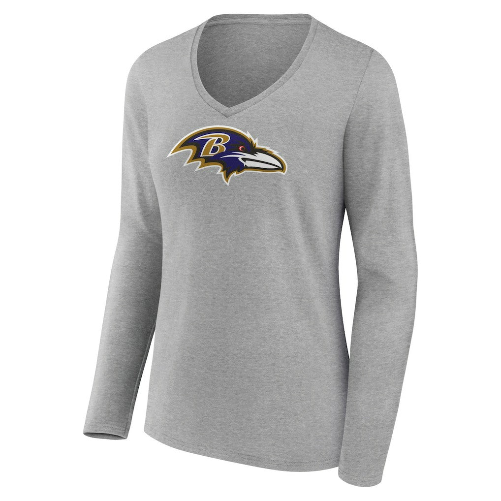 Lamar Jackson Baltimore Ravens Women's Icon Player Name & Number Long Sleeve V-Neck T-Shirt - Gray outlet