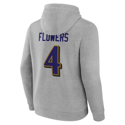 Zay Flowers Baltimore Ravens Icon Player Name & Number Pullover Hoodie - Gray on sale