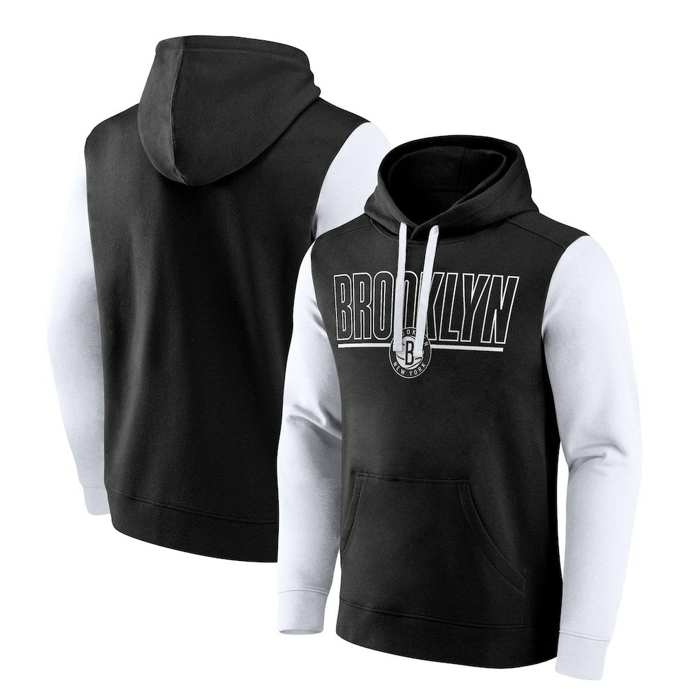Brooklyn Nets Logo Athletic Outline Colorblock Pullover Hoodie - Black outlet