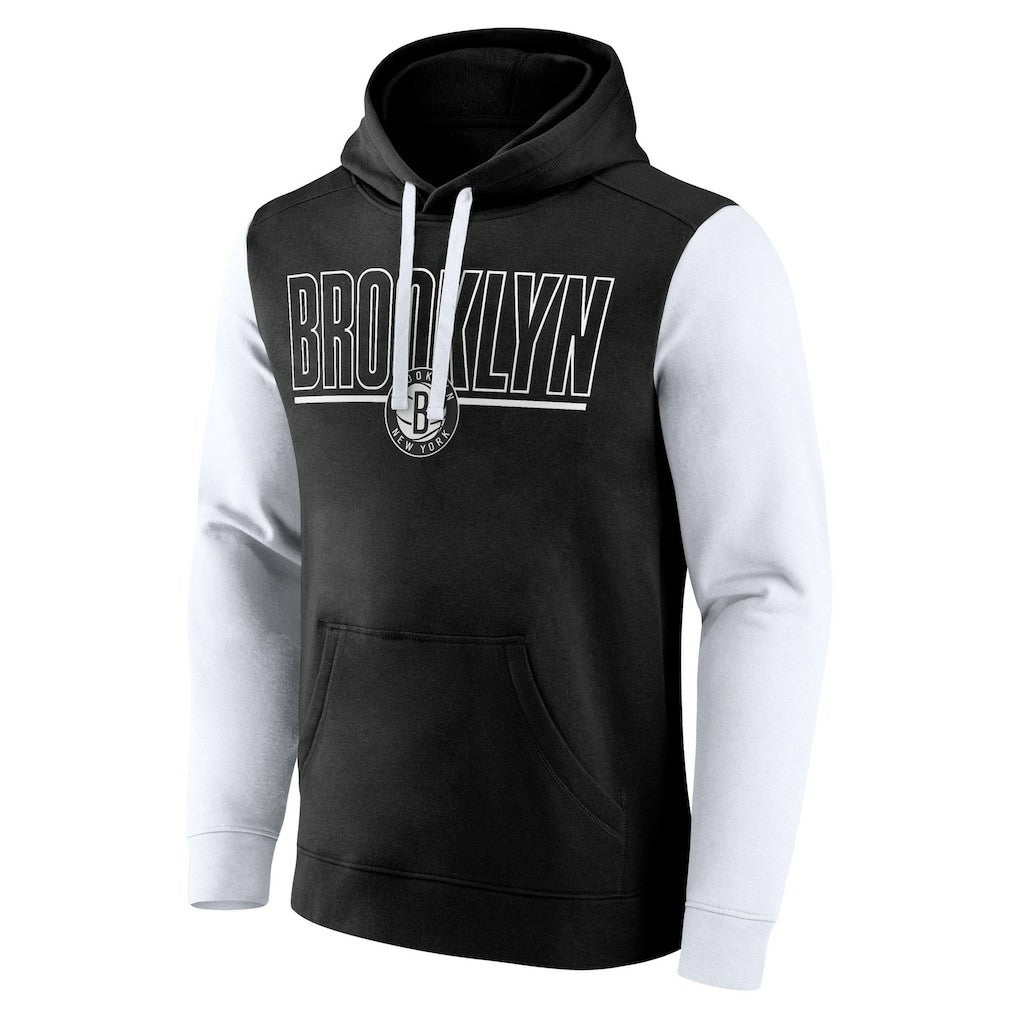 Brooklyn Nets Logo Athletic Outline Colorblock Pullover Hoodie - Black outlet