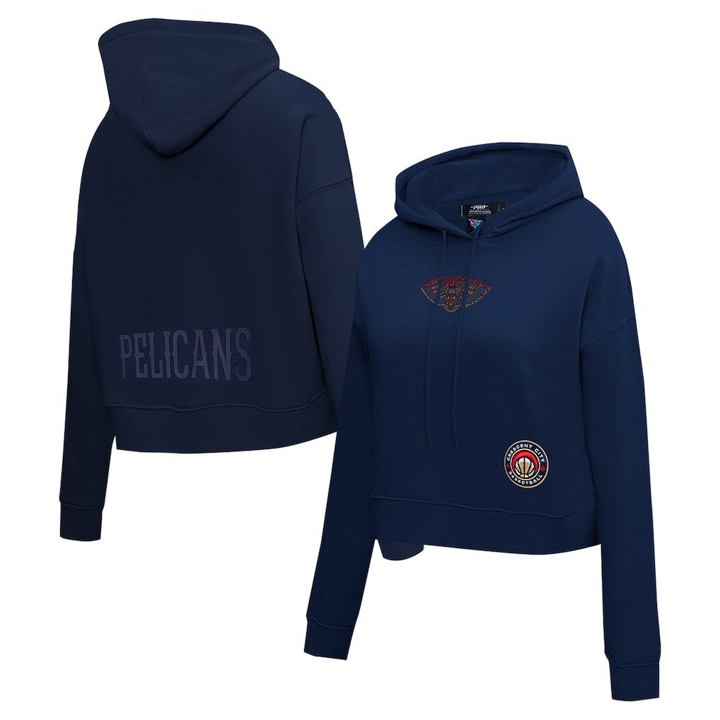 New Orleans Pelicans Pro Standard Women's Jewels Cropped Pullover Hoodie - Navy discount