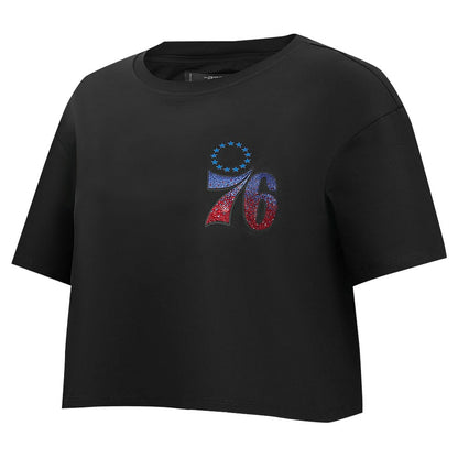 Philadelphia 76ers Pro Standard Women's Jewels Boxy Cropped T-Shirt - Black discount