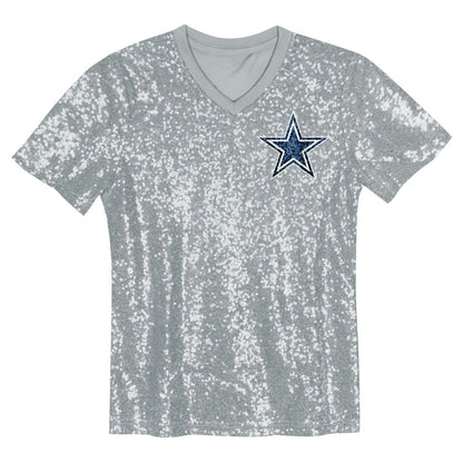 CeeDee Lamb Dallas Cowboys Girls Youth Sequin V-Neck Fashion Jersey - Silver sale