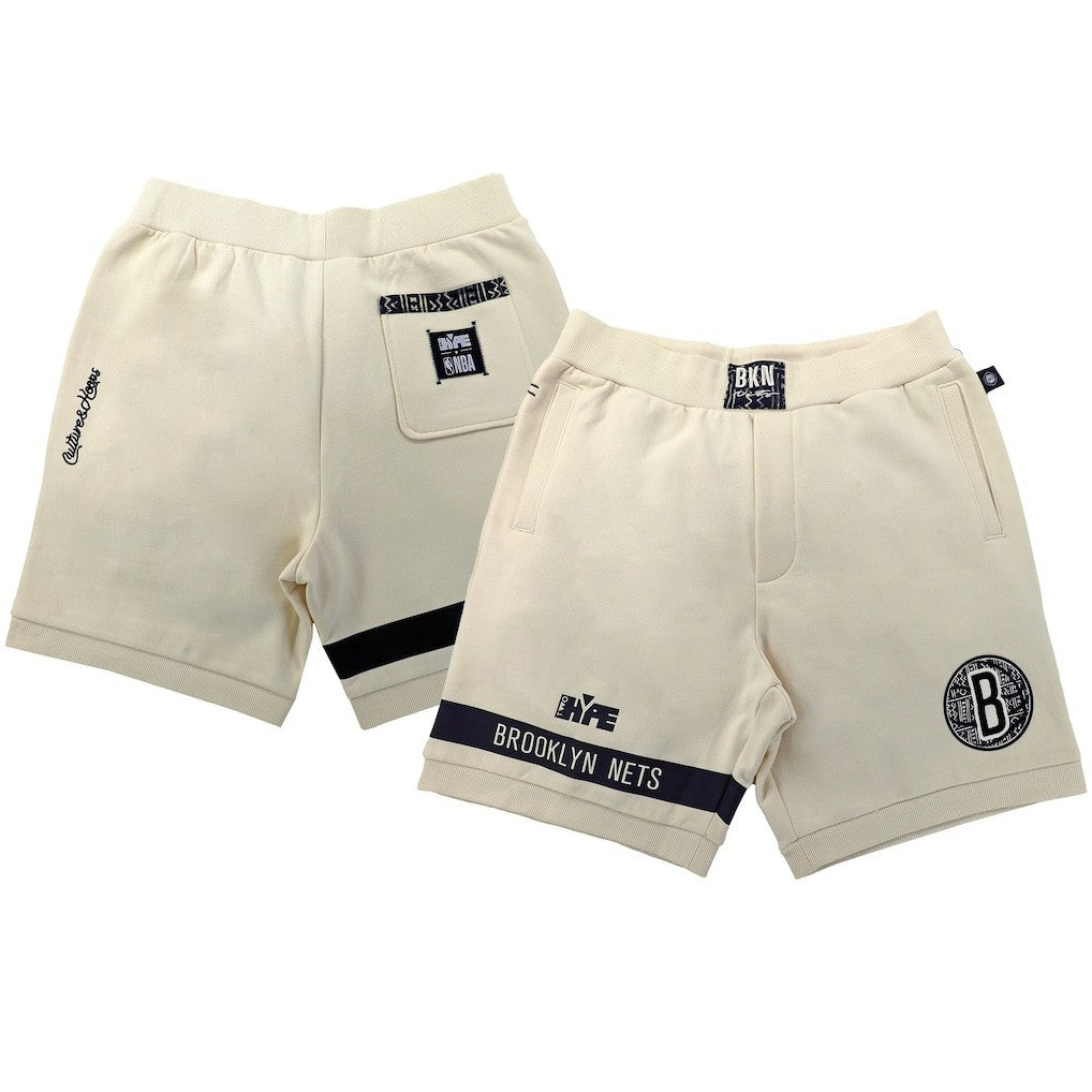 Brooklyn Nets NBA x Two Hype Unisex Culture & Hoops Premium Classic Fleece Shorts - Cream shop
