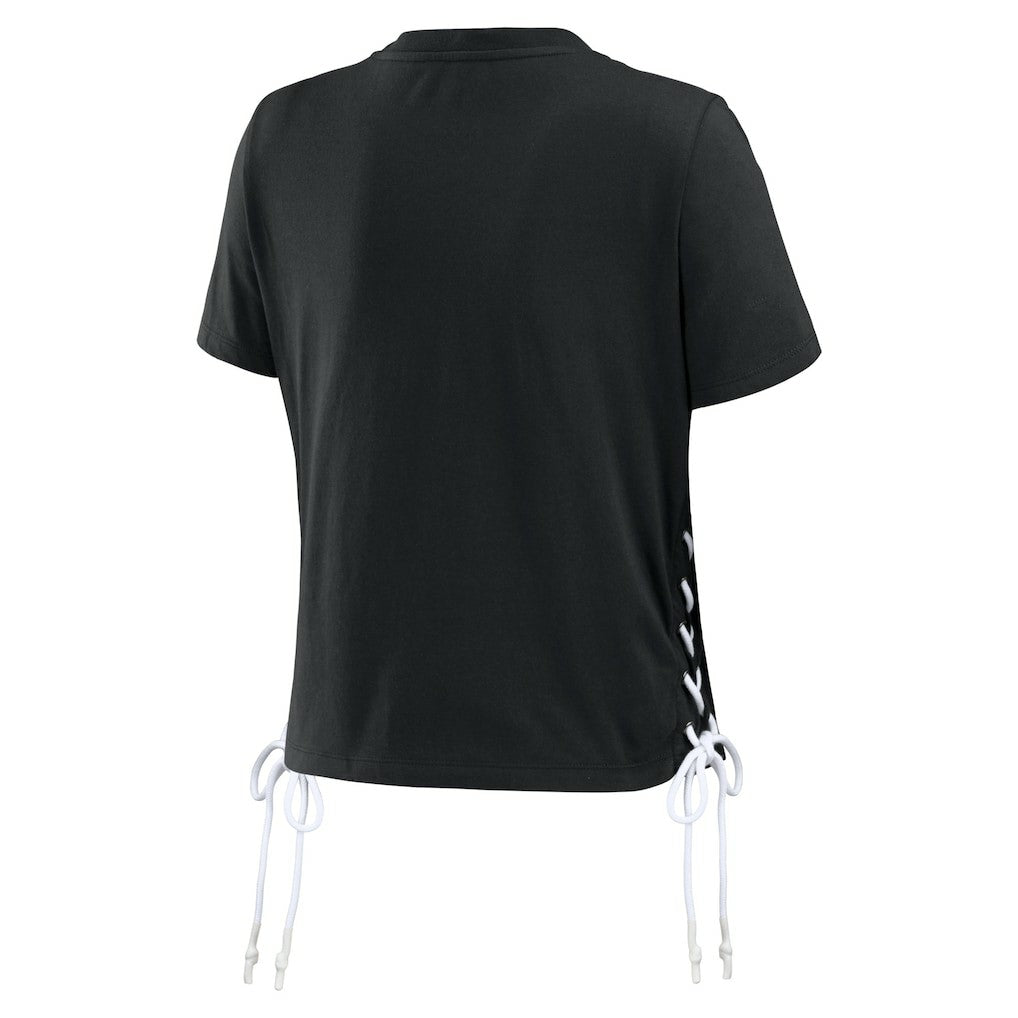 Las Vegas Raiders WEAR by Erin Andrews Women's Lace Up Side Modest Cropped T-Shirt - Black online
