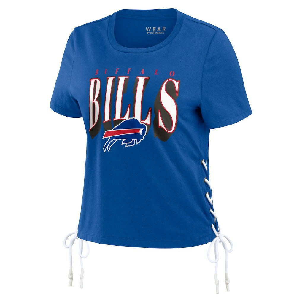 Buffalo Bills WEAR by Erin Andrews Women's Lace Up Side Modest Cropped T-Shirt - Royal sale