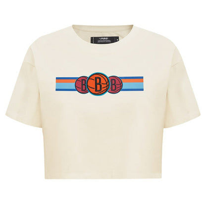 Brooklyn Nets Pro Standard Women's Retro Striper SJ Cropped Boxy T-Shirt - Cream for sale