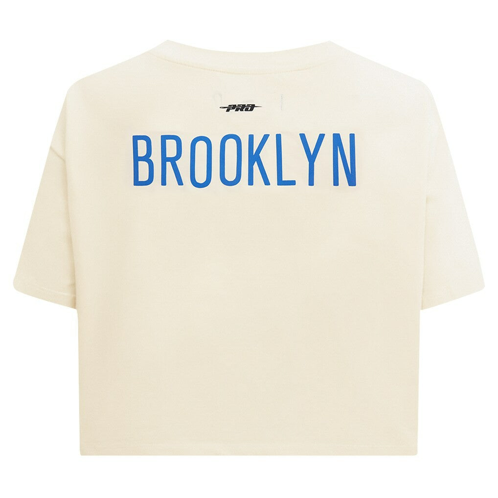 Brooklyn Nets Pro Standard Women's Retro Striper SJ Cropped Boxy T-Shirt - Cream for sale