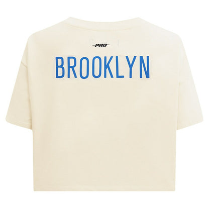 Brooklyn Nets Pro Standard Women's Retro Striper SJ Cropped Boxy T-Shirt - Cream for sale